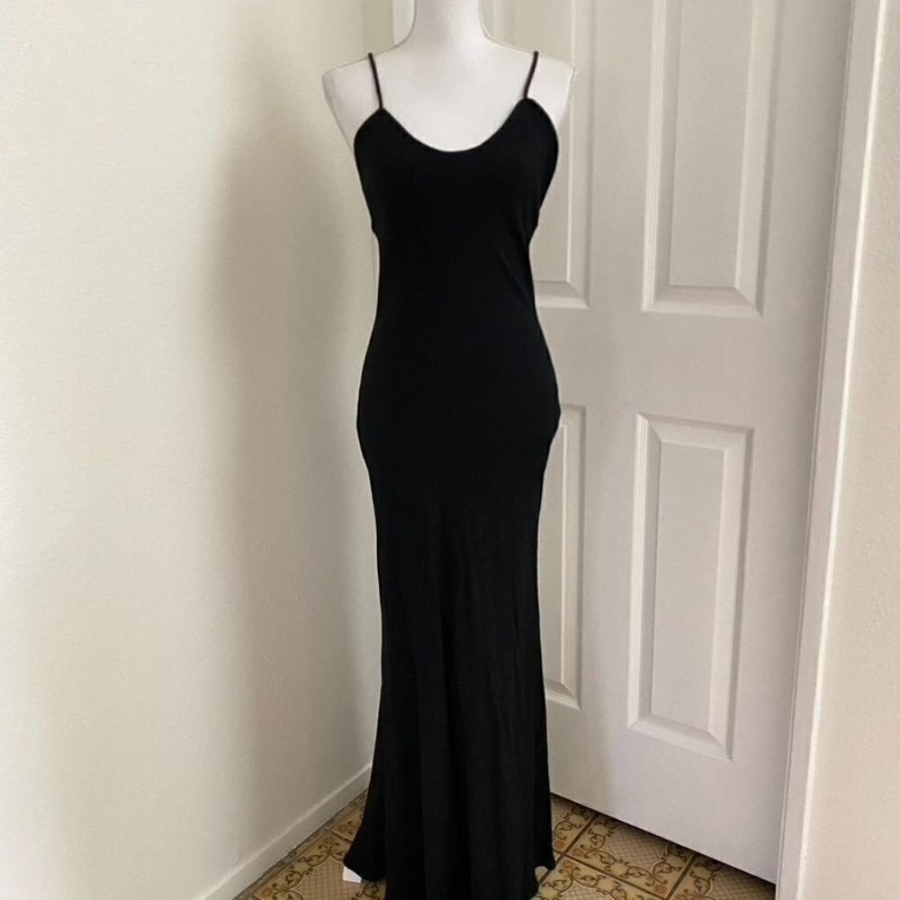 PJLA Textured Backless Slinky Maxi Dress Black Size Med Crisscross Back  B19